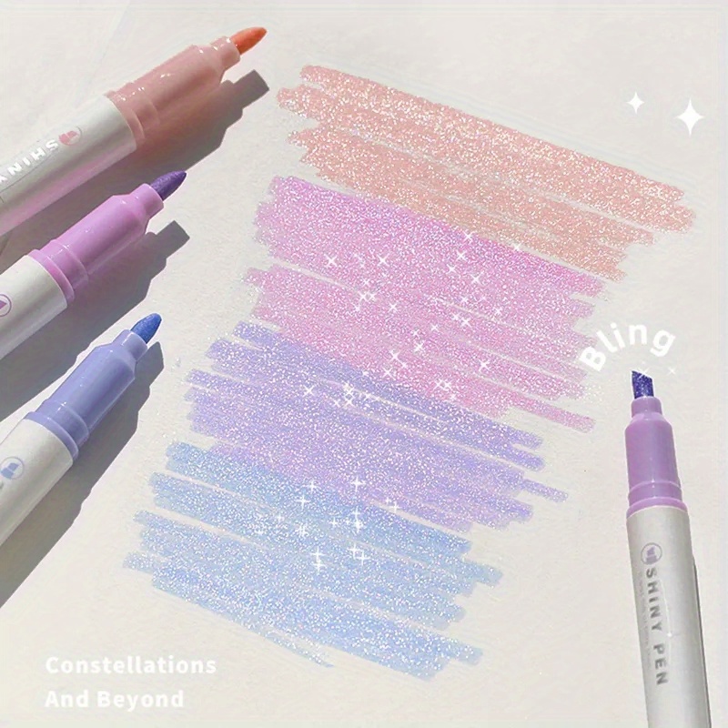 4 Colors Glitter Kawaii Glitter Highlighters Markers for Sparkling