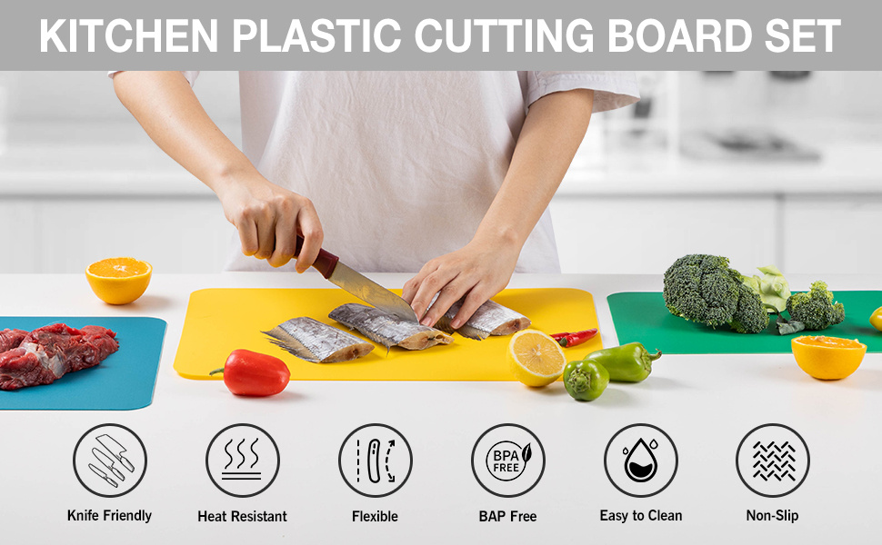Cutting Boards for Kitchen, Plastic Chopping Board Set of 4 with