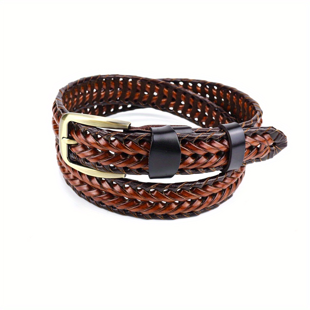 Vintage Leather Braided Belts Classic Unisex Solid Color - Temu Canada