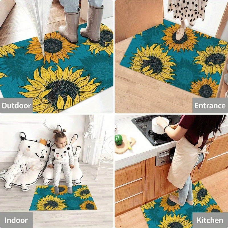 Yellow Sunflowers On A Blue Background Welcome Outdoor Door Mat