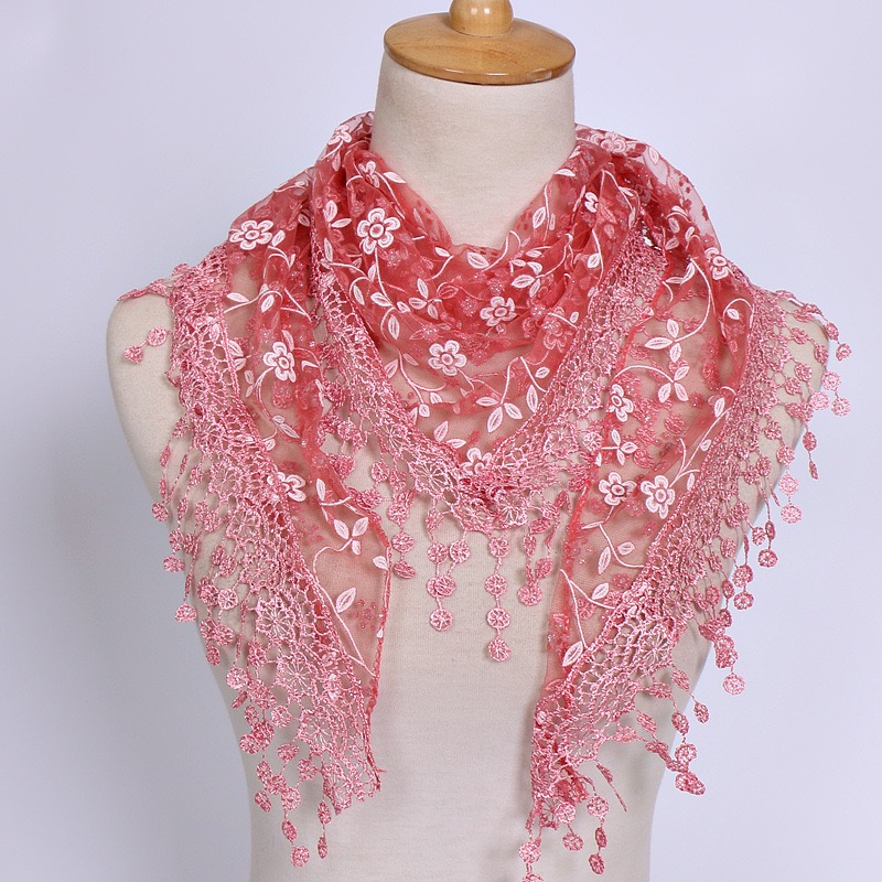 Yesbay Lady Hollow Tassel Lace Rose Floral Scarf Triangle Shawl Wrap  Gift,Scarf 