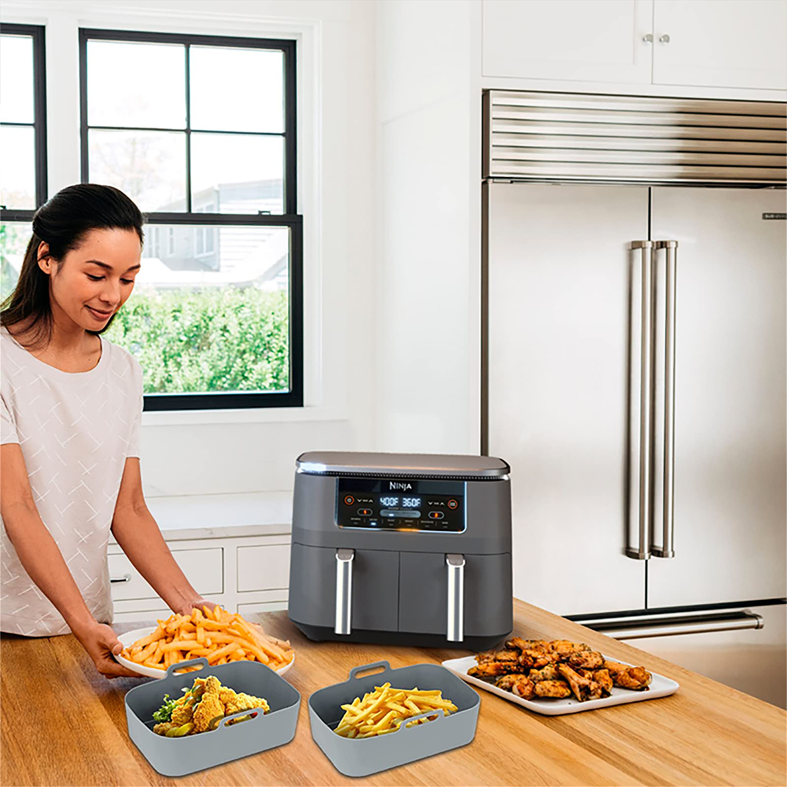 Air Fryer Silicone Pot 2PCS en Silicone pour Ninja Foodi Dual DZ201/DZ401  Friteuse Air Fryer Rack Accessoire Facile à Nettoyer pour Air Fryer Four  Micro-ondes (Gris) : : Cuisine et Maison