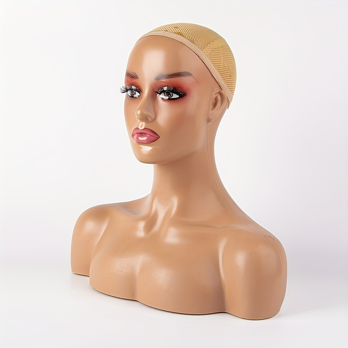 17-inch Female Mannequin Head Form with Eyelashes and Lips Display Stand  for Wigs, Hats, Jewelry