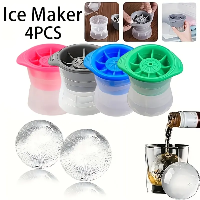 Silicone Ball Ice Cube Molds, Kitchen Stackable Slow Melt Diy Ice