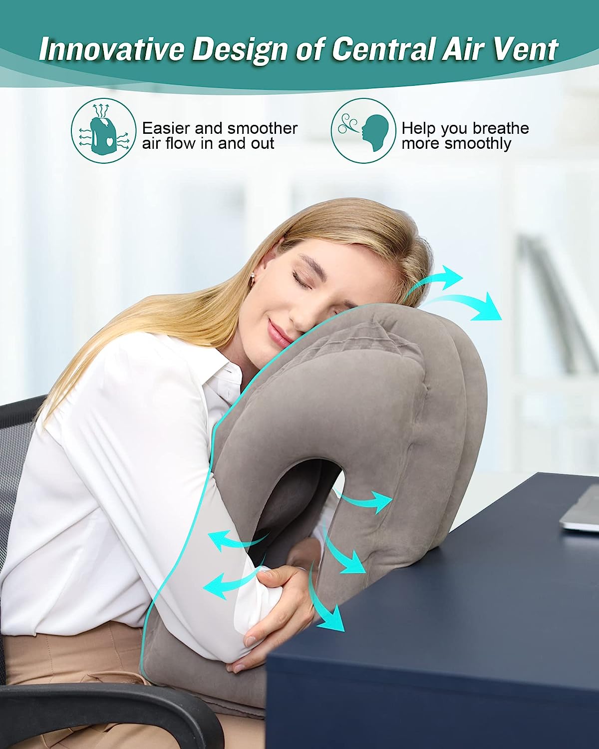 Inflatable Travel Pillow Neck Lumbar Support for Airplane Train Car Home  Office