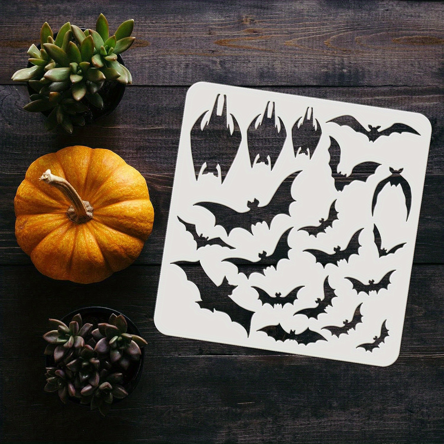 TEMU 1 stuks Halloween Vleermuizen Sjabloon 11.8X11.8Inch Herbruikbaar Halloween Thema Teken Sjabloon Plastic Angstaanjagende Vleermuizen Sjabloon