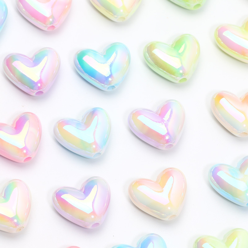 10pcs 15x17mm Macaron Ab Color Heart Spacer Beads Shiny Acrylic Beads For Making Bangle Necklace Earrings