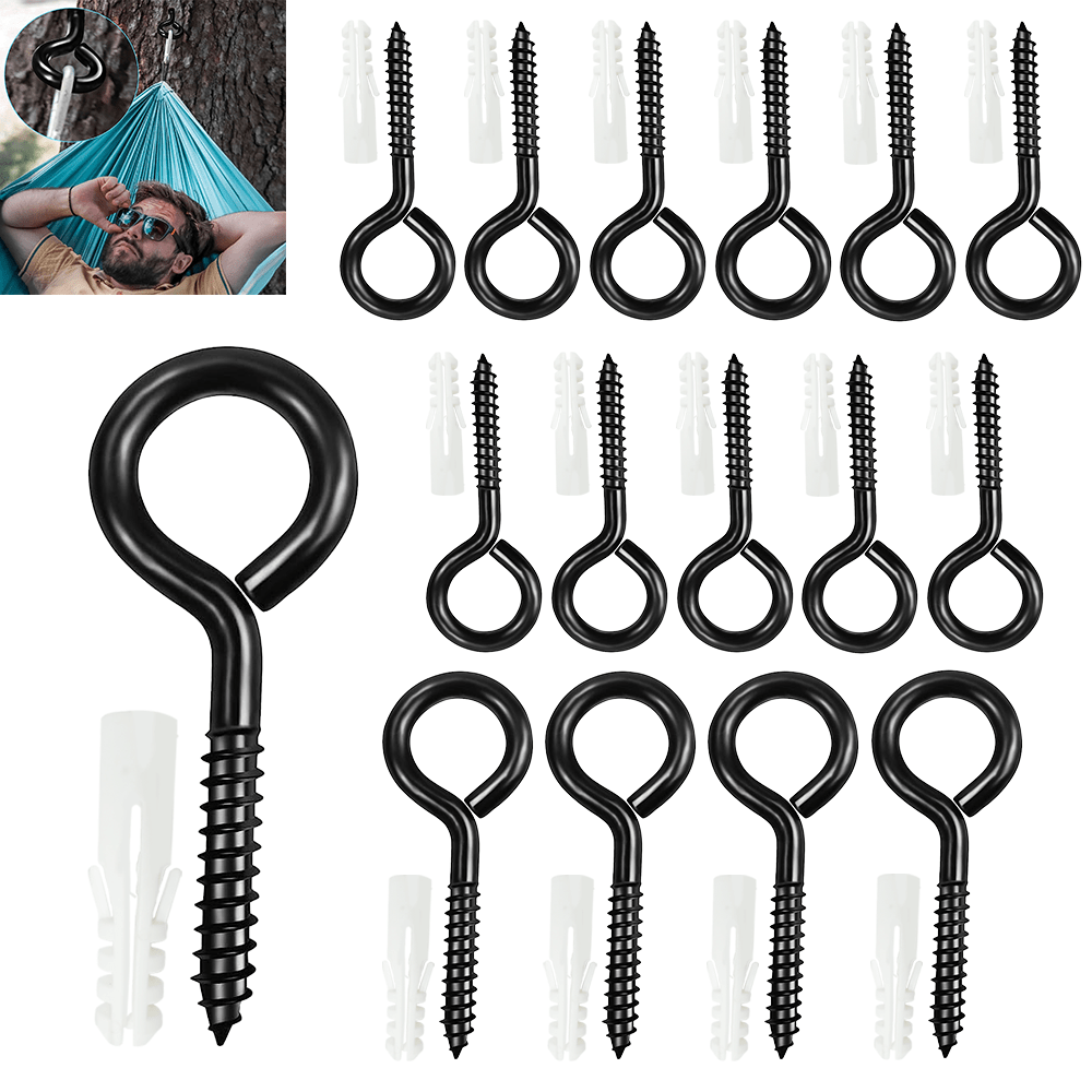 PAMAZY 8pcs Screw Eyes, 3.2 inch Black Eye Hooks Screw Self Tapping Eye, Heavy Duty Eye Bolt for Wood Securing Cables Wire, Hammock Stand, Indoor 