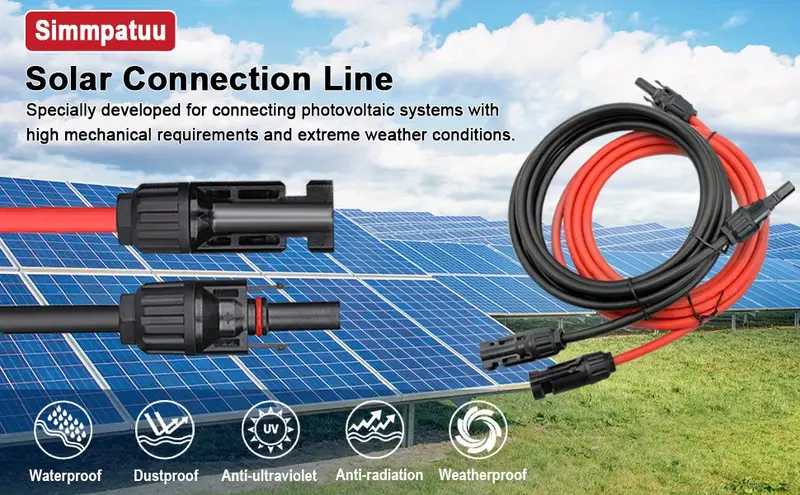 1pc Câble Solaire 12AWG/10AWG 4mm²/6mm² Câble D'extension De