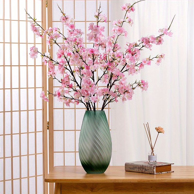 1pc 人工桜シルクフラワー長い枝、背の高い床の花瓶用偽の梅の花、フェイクピーチチェリーフラワーアレンジメントの装飾ホーム屋内結婚式用