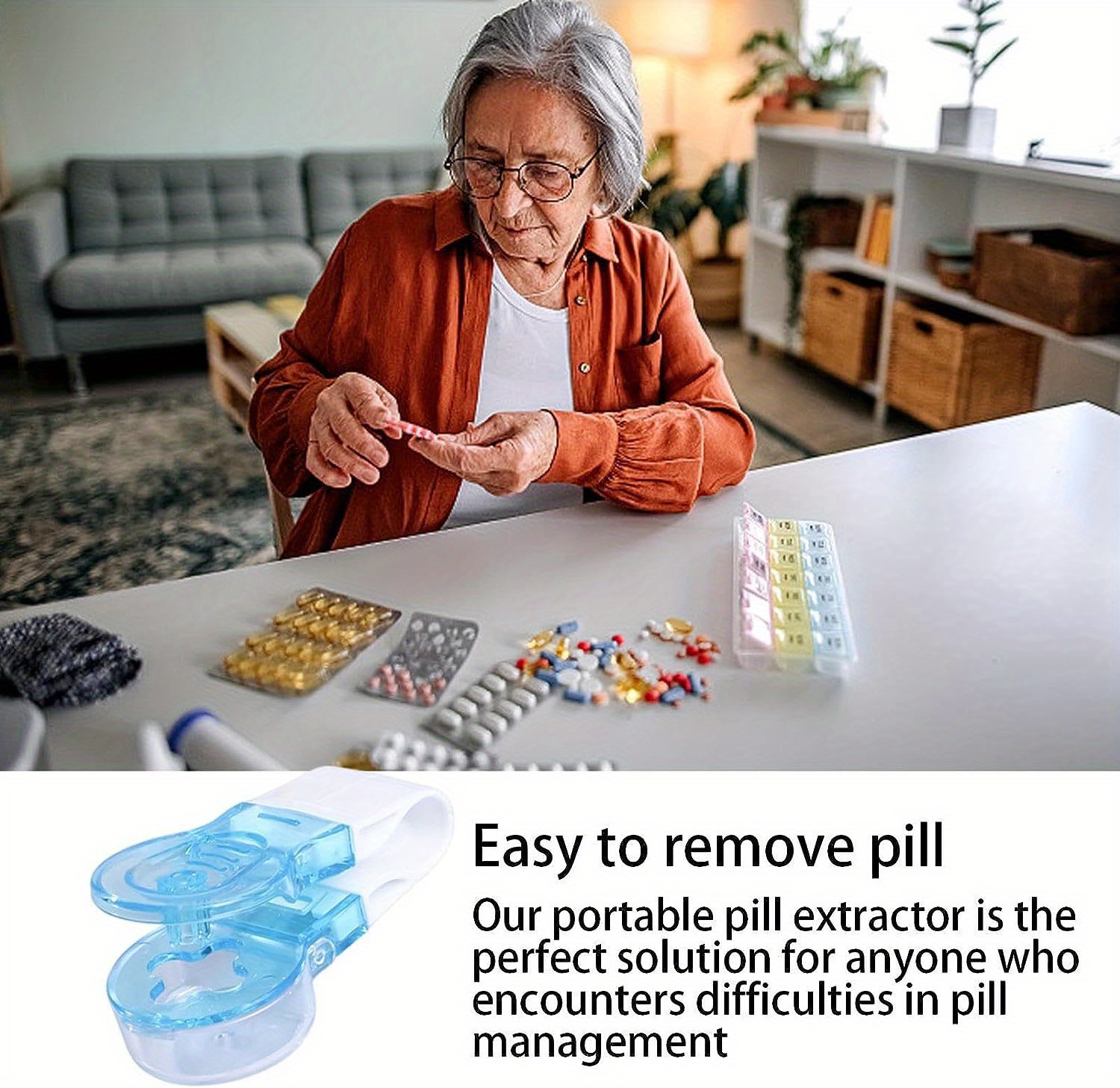 Portable Pills Taker Remover, No Contact Easy to Take Medicin-e Out Tool,  Tablets Pills Blister Pack Opener Assistance Tool for The Elderly #E