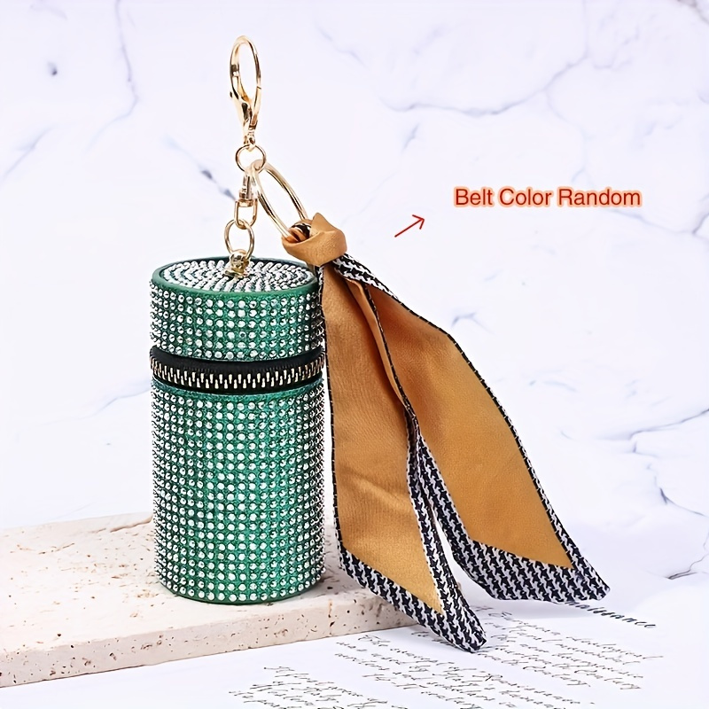 Hangable Geometric Bucket Scarf Decor Coin Purse, Rhinestone Decor Glitter  Lipstick Storage Bag, Portable Lightweight Cash Case - Temu