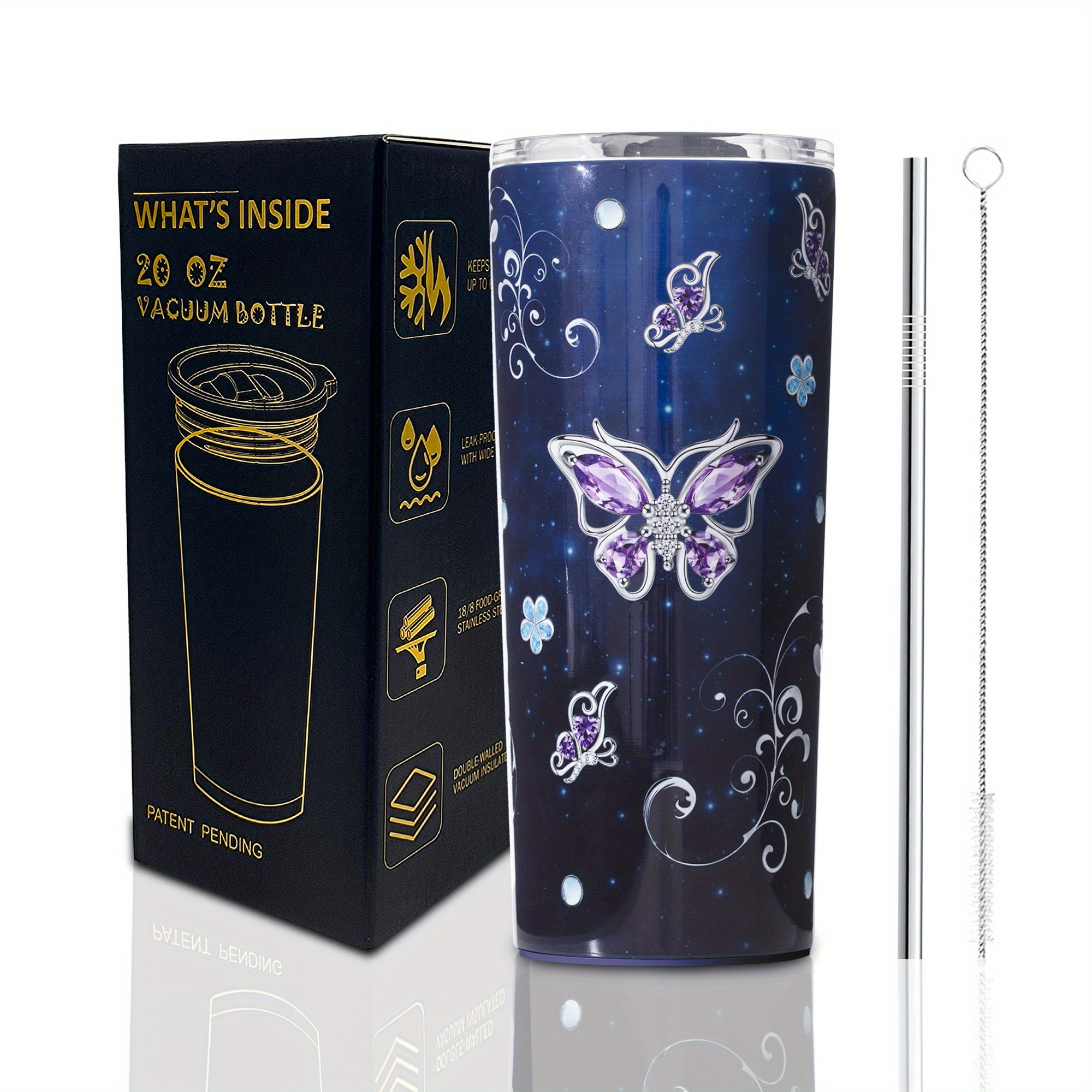 3D Butterfly 20 oz insulated tumbler with lid and straw