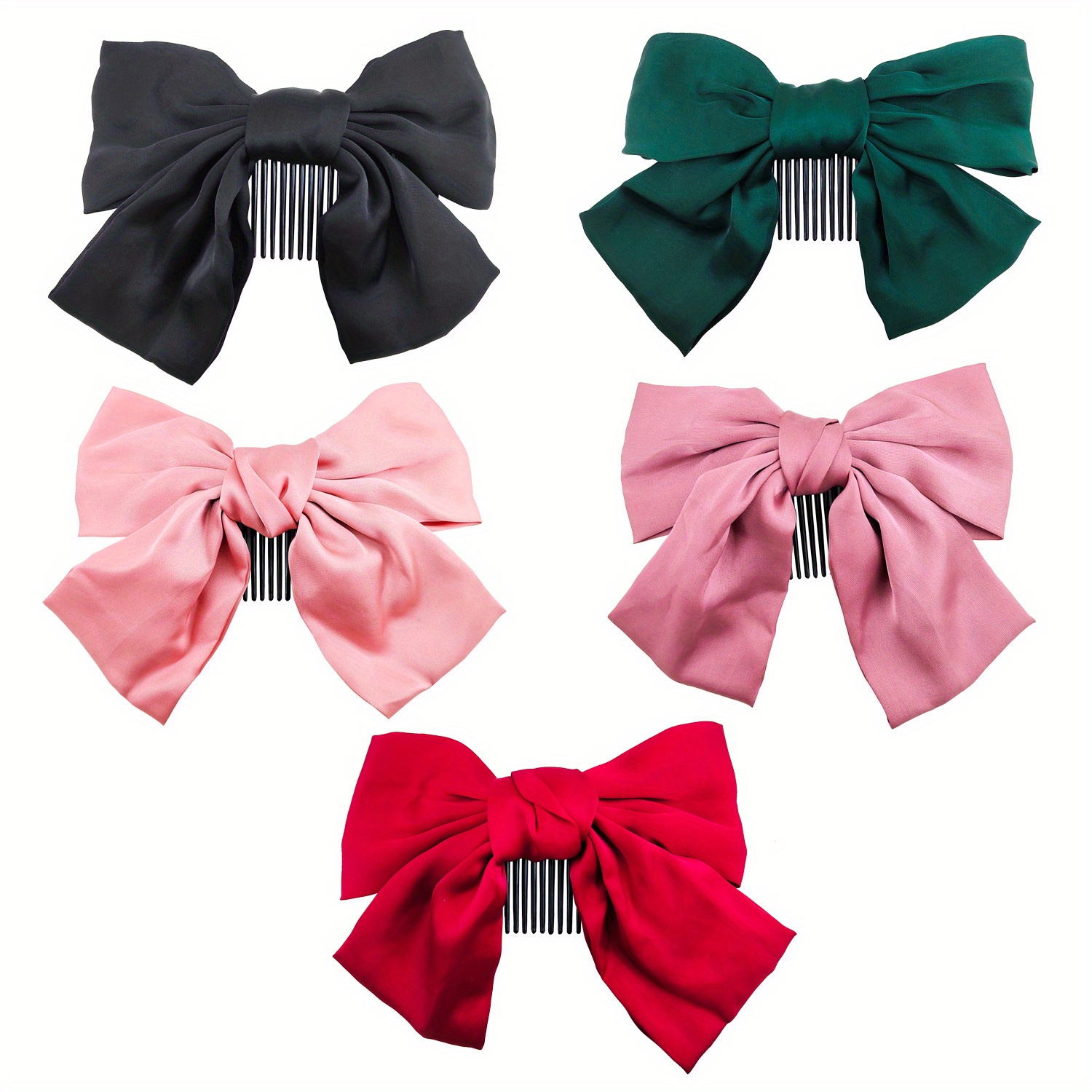 Women Big Bow Hair Side Combs Girl's Satin Hair Combs Clips Bow Side Pin Hair Accessories Hair