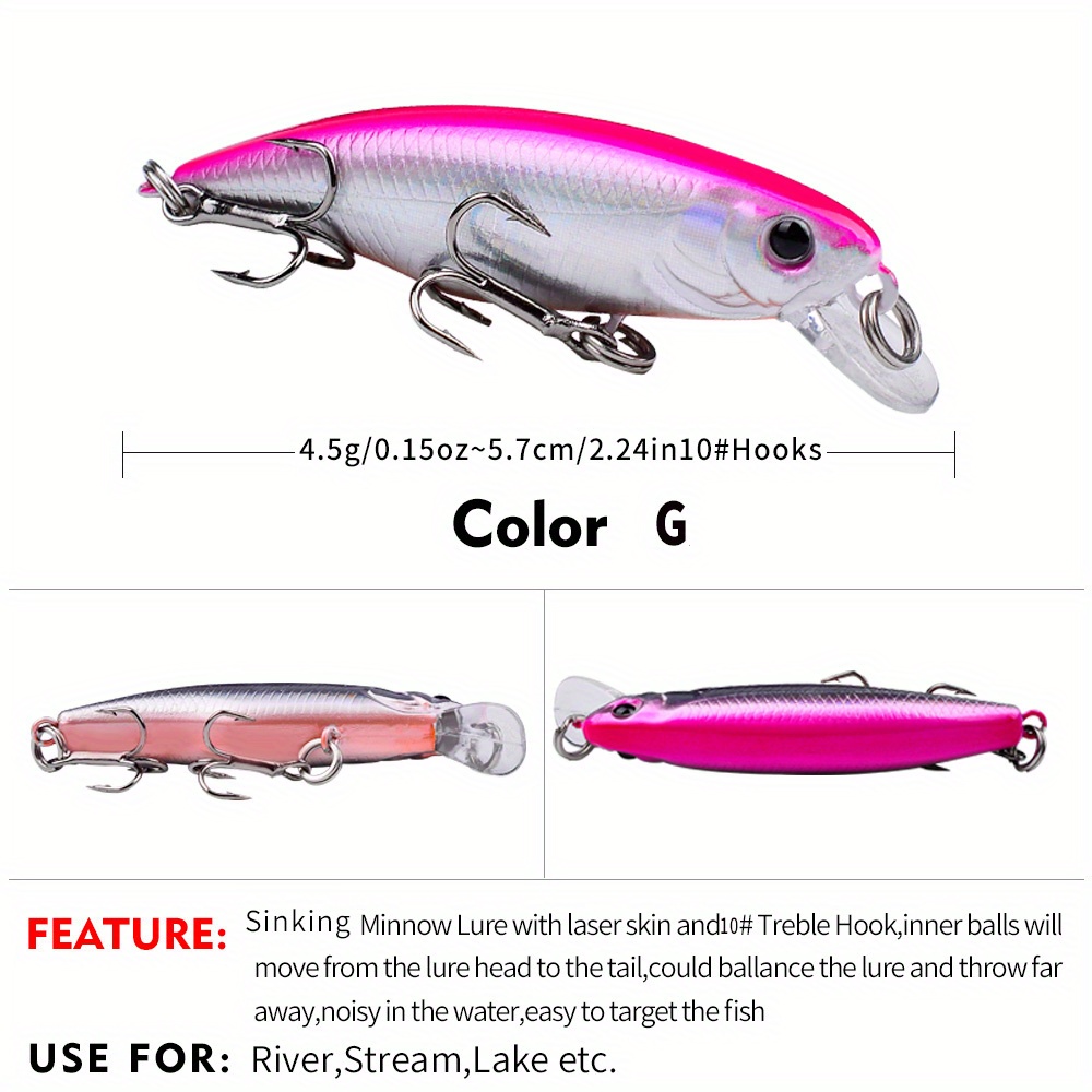 Proberos Set Of 5-4.5in Floating Plastic Minnow Fishing Lures