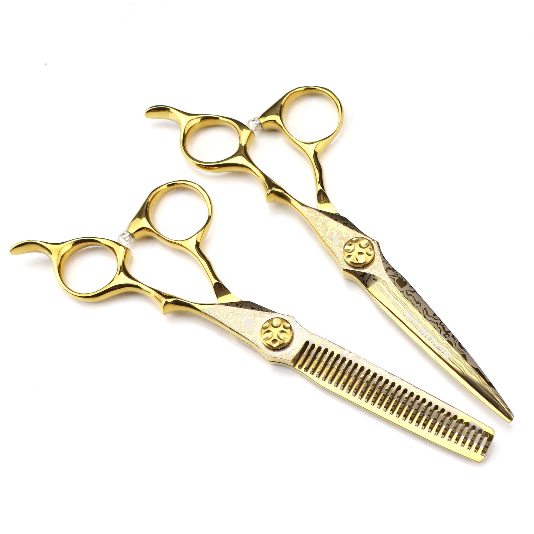 Golden Damascus Pattern Hair Cutting Scissors Hair Thinning - Temu