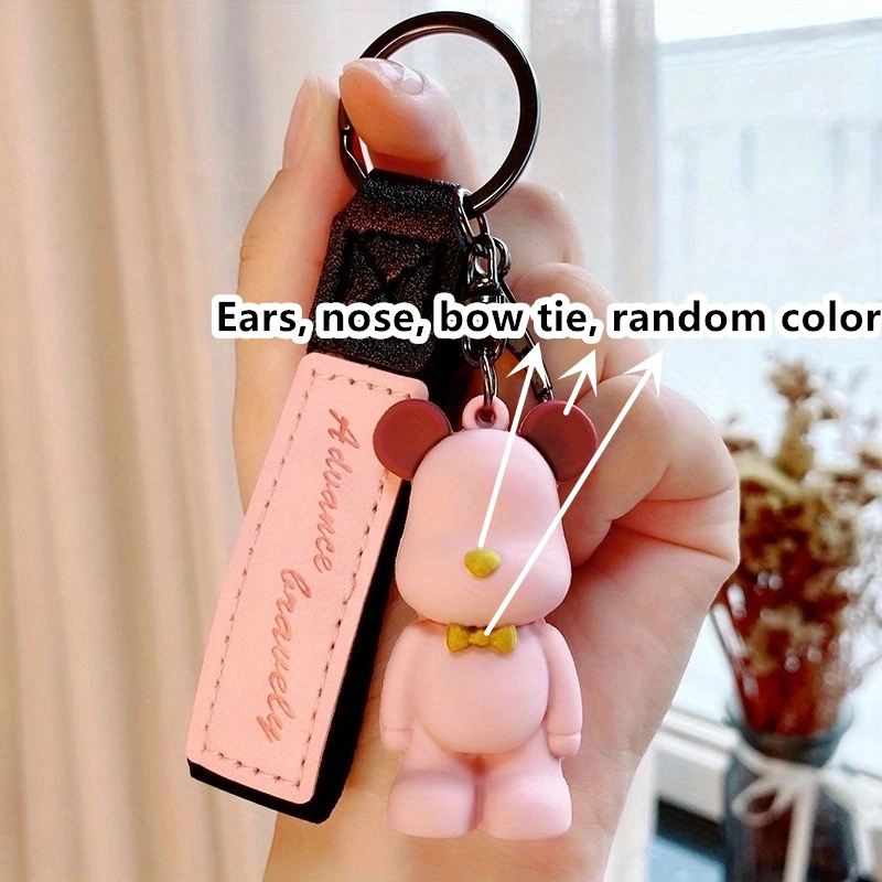 Fashion Bow Tie Bear Keychains Boy/Girlfriend Leather Lanyard Animal Key  Chain Cute Bag Charms Keyring Couples Pendant Jewelry