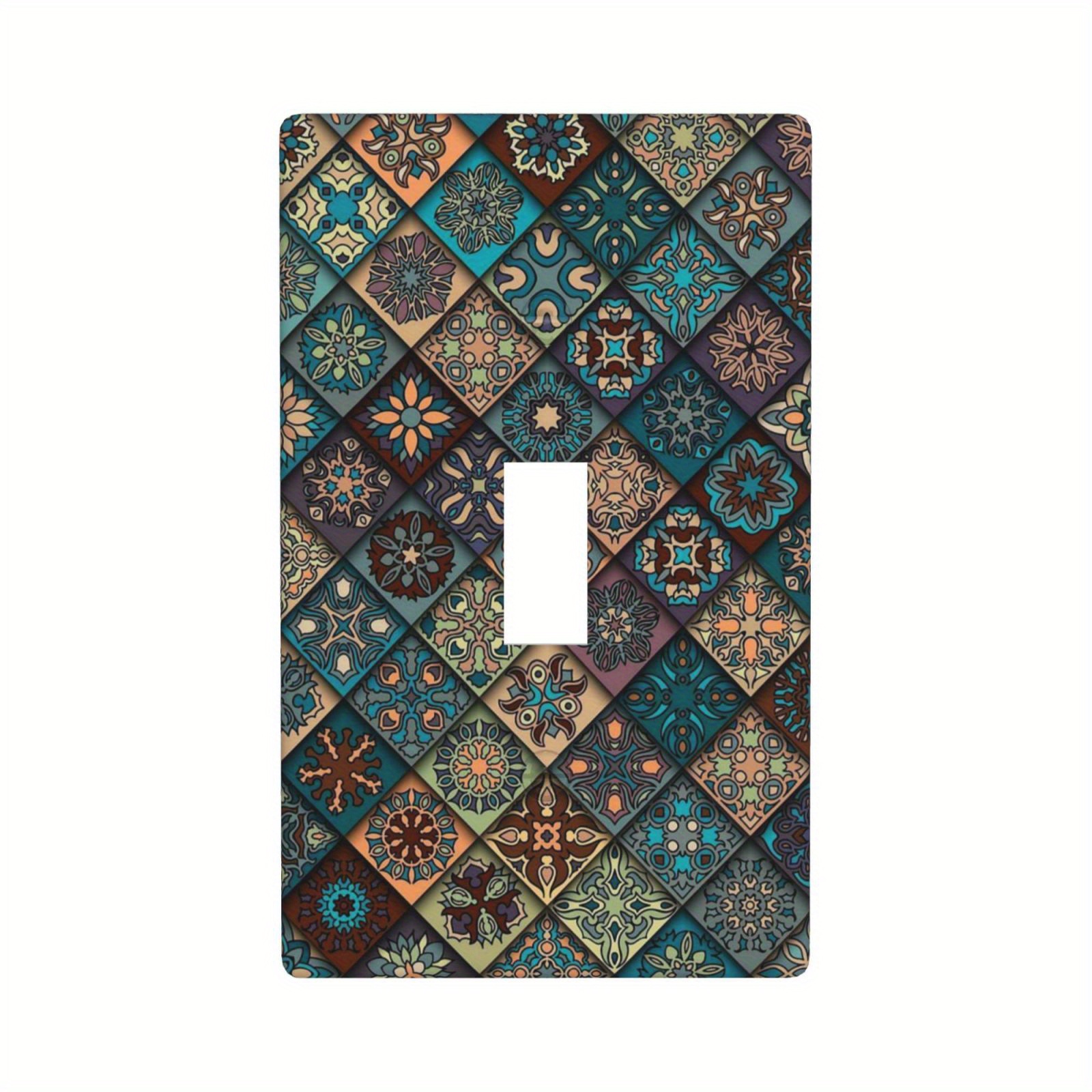 Blue Mexican Tile Pattern Quad Toggle Light Switch Cover 4 Gang Decorative  Wall Plate for Bedroom Office Kitchen Accessories Room Decor Faceplate 8 X  4.50 