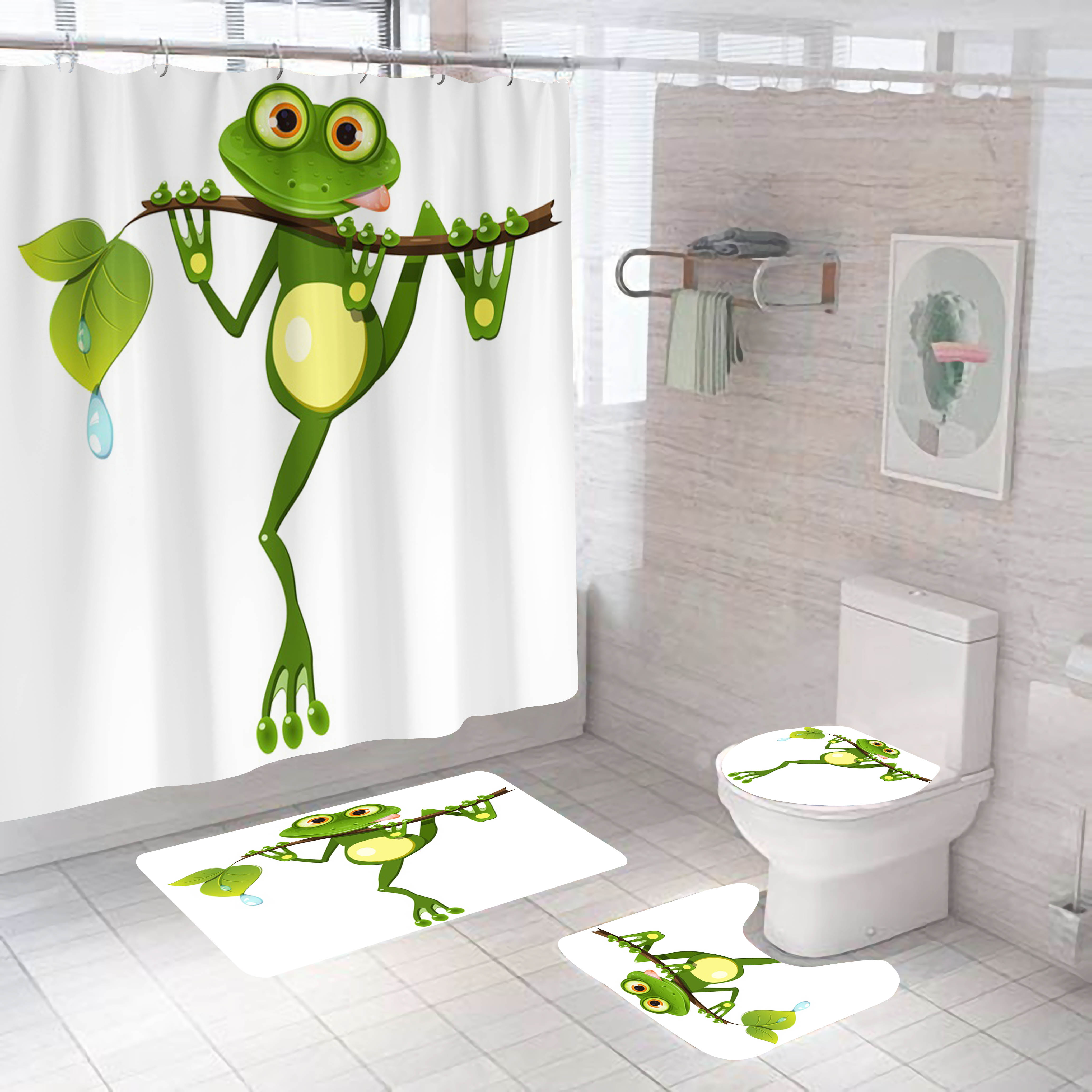 Frog Shower Curtain Set Non slip Rugs Toilet Lid Cover Bath - Temu