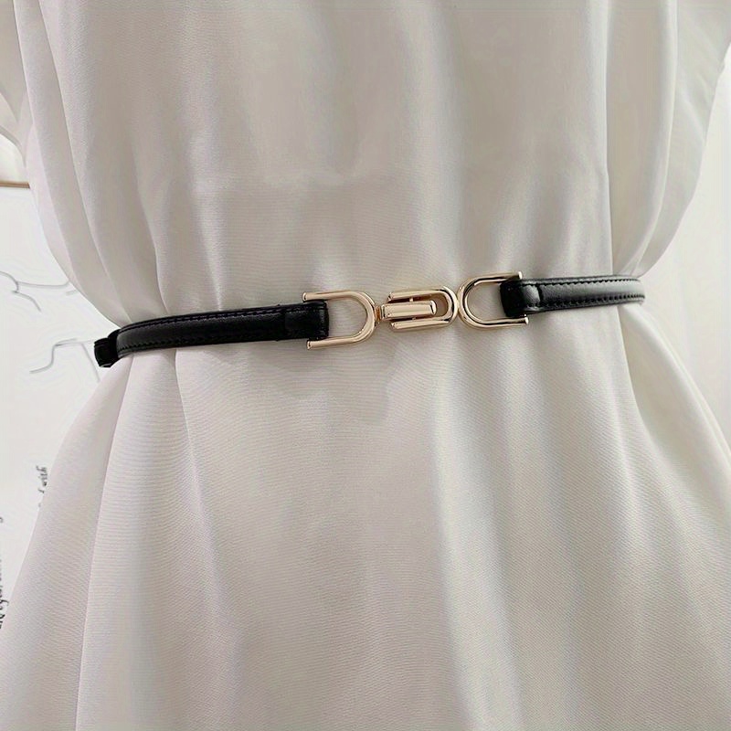 Classic Lock Buckle Pu Wide Belts Elegant Solid Color - Temu