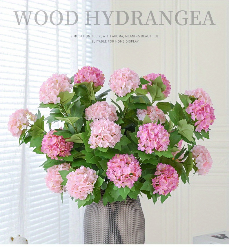 Ramo de hortensias artificiales de seda sintética, flores florales de  verano para el hogar, centro de