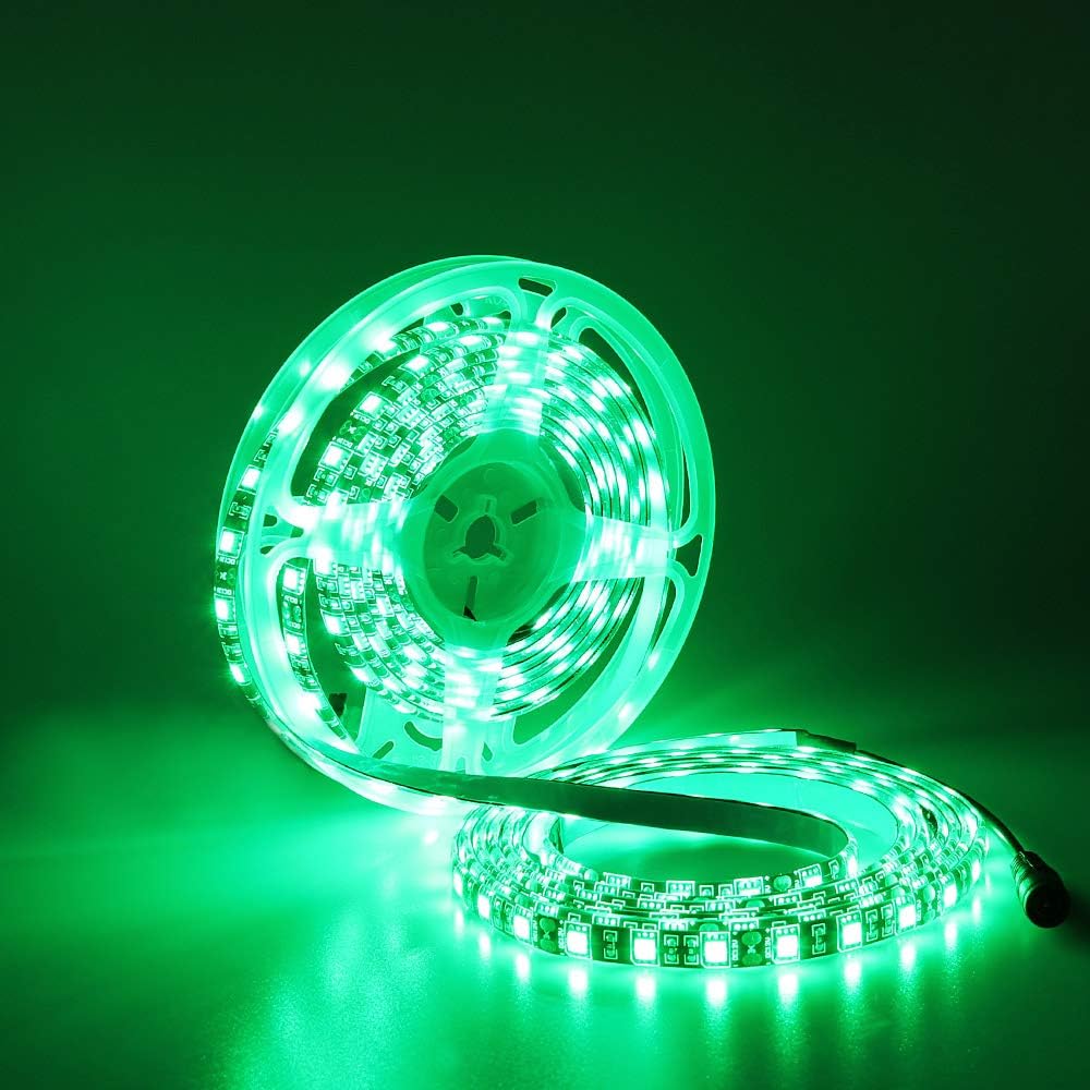 HAUTY Luz de tira LED impermeable verde 16 pies/16.4 ft SMD 2835 300 LED 12  V cinta LED flexible cortable (sin enchufe de alimentación de 12
