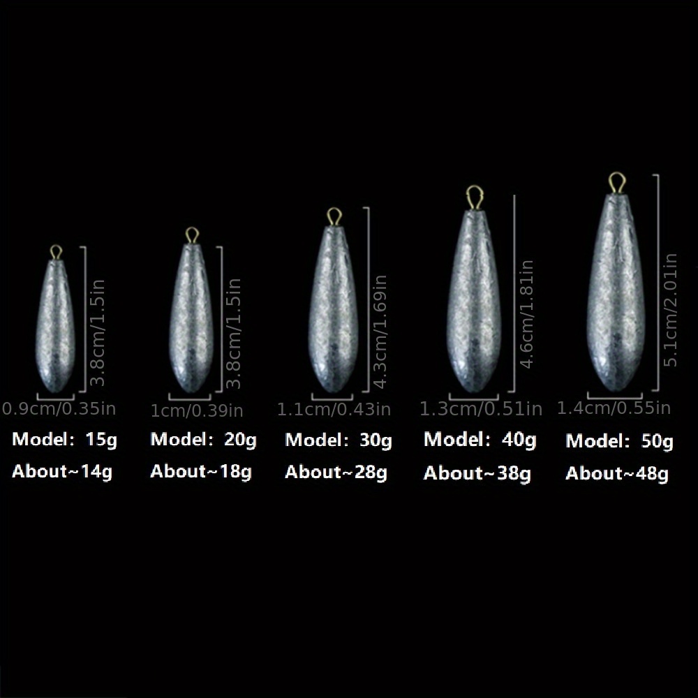 5 pzas Plomo De Pesca En Forma De Gota De Agua De Fundición Larga de 15  G/20 G/30 G/40 G/50 G (0,53 Oz/0,71 Oz/1,06 Oz/1,41 Oz/1,76 Oz), Adecuado  Para