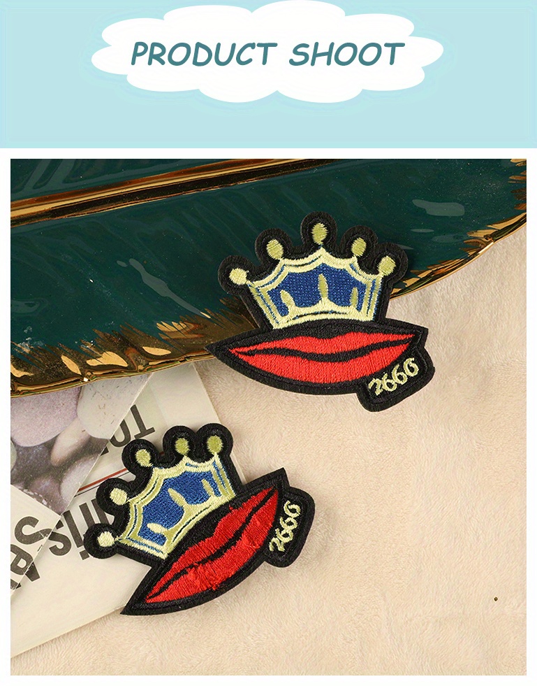 Cartoon Crown Lettering Patch Embroidery Iron On Fabric - Temu