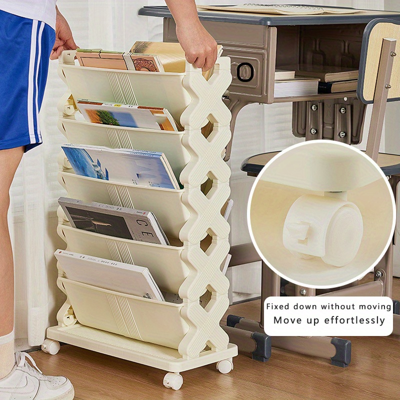 Five level Bookshelf Shelf Movable Desk Side Bookshelf Floor - Temu