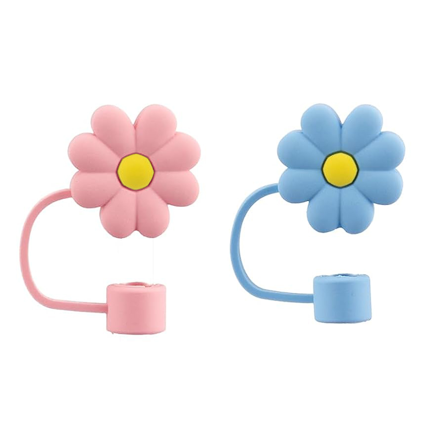 Cute Cartoon Flower Straw Cover, Reusable Dustproof Silicone Straw