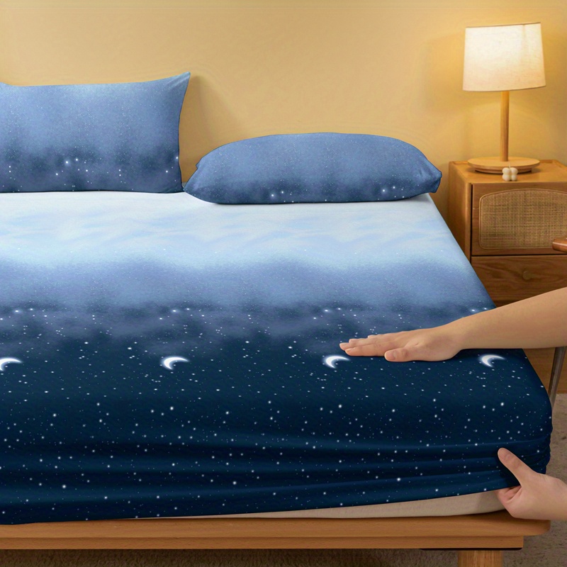 starry night brushed fitted sheet soft breathable polyester bedding for bedroom   deep   machine washable details 3