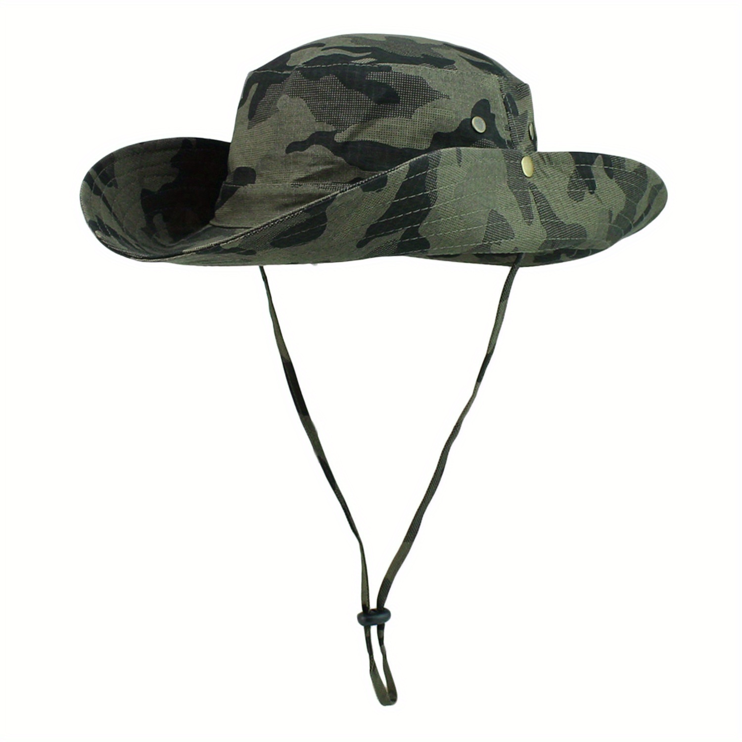 Camouflage Print Summer Outdoor Hat Headwear Men Summer Fisherman Hat  Waterproof Hollow Out Breathable Adjustable Windproof Stra
