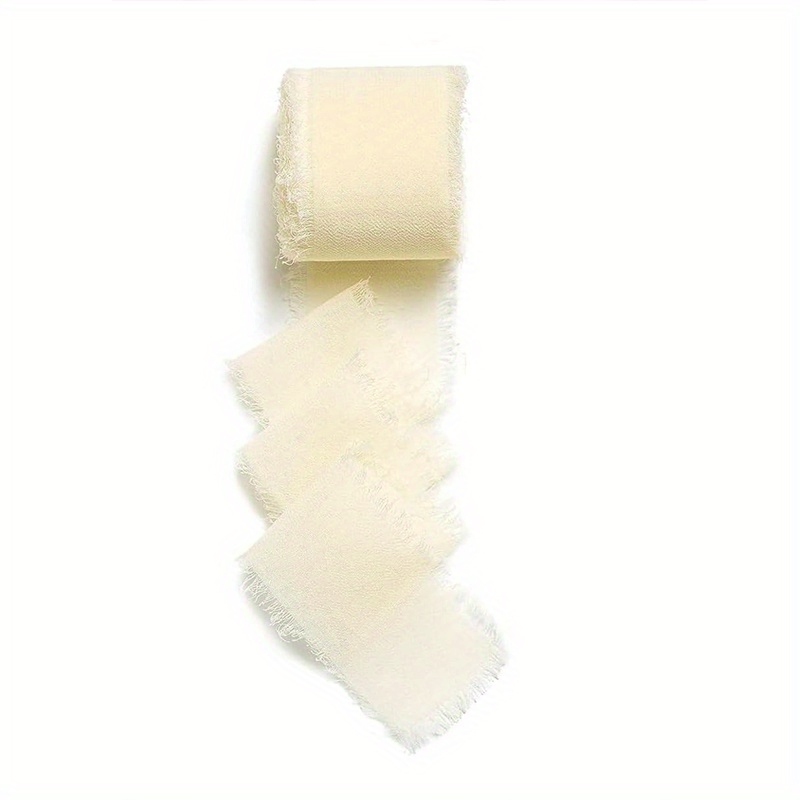 Ribbli Chiffon Ribbon 1.5 inch x 30 Yard Handmade Silk  Ribbon,White/Ivory/Nude Fringe Chiffon Ribbon for Wedding Invitations,Gift  Wrapping, Bridal