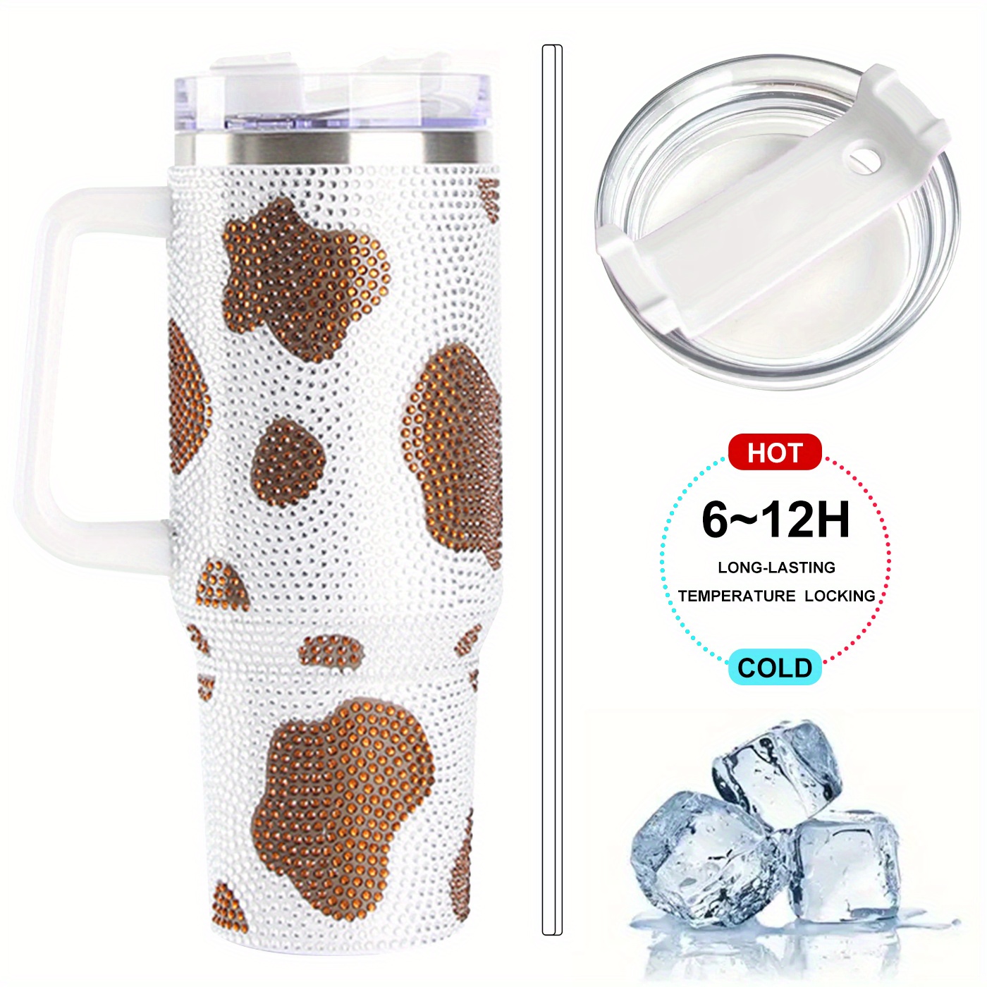 Rhinestone Decor Cow Pattern Water Bottle - Double Layer 304 Stainless  Steel Tumbler With Straw & Vacuum Insulated Cup - Perfect For Summer  Holiday, Home, Office & Birthday Gifts! - Temu
