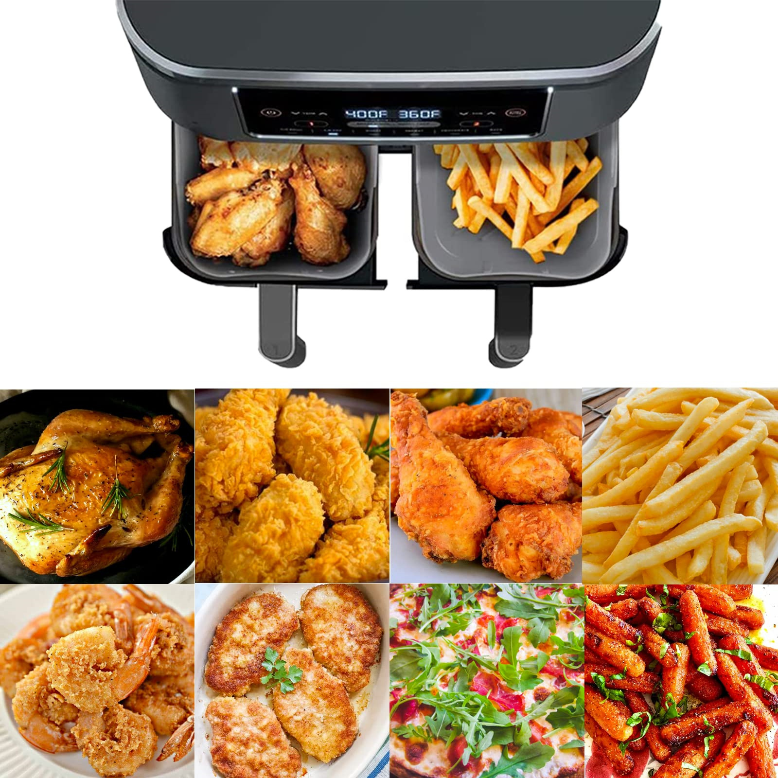 2 PCS Air Fryer Silicone Liners Rectangular for Ninja Foodi Dual Zone DZ090  6QT DZ100 DZ201 8QT Air Fryer, Food Grade Reusable Air Fryer Silicone Pots