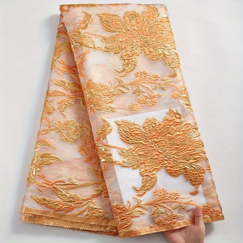 Ferial Organza Embroidery Gold  Very Lightweight Organza Fabric