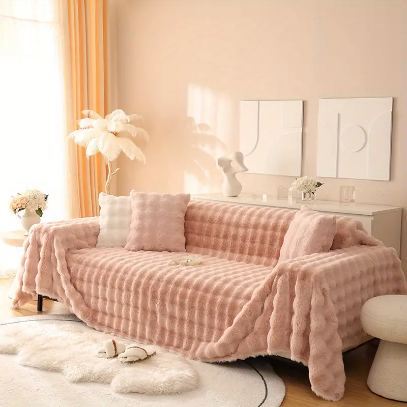 Imitation Rabbit Plush Sofa Blanket Thickened Anti-skid Sofa Cover Furniture  Protector For Bedroom Office Living Room Home Decor - Temu