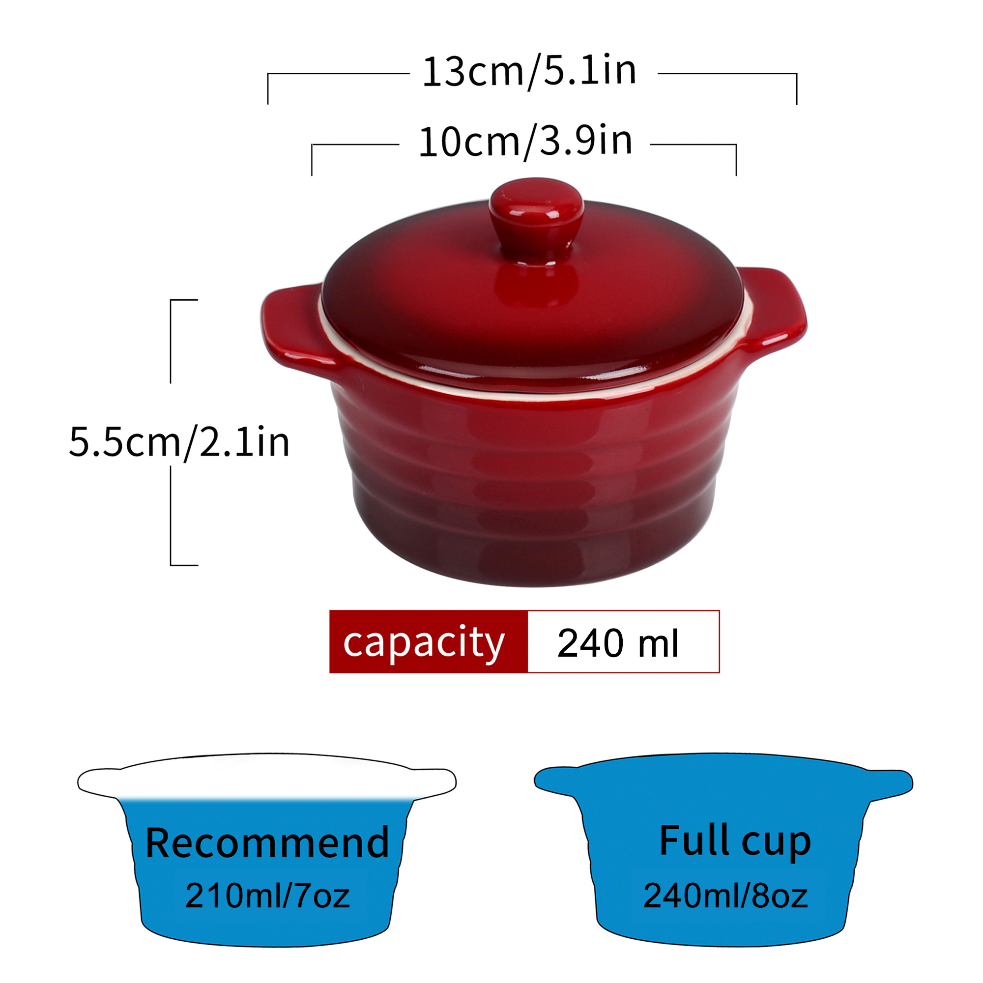 Food Network Red Ramekin Mini Dutch Oven Souffle Dish with Lid 4” Diameter