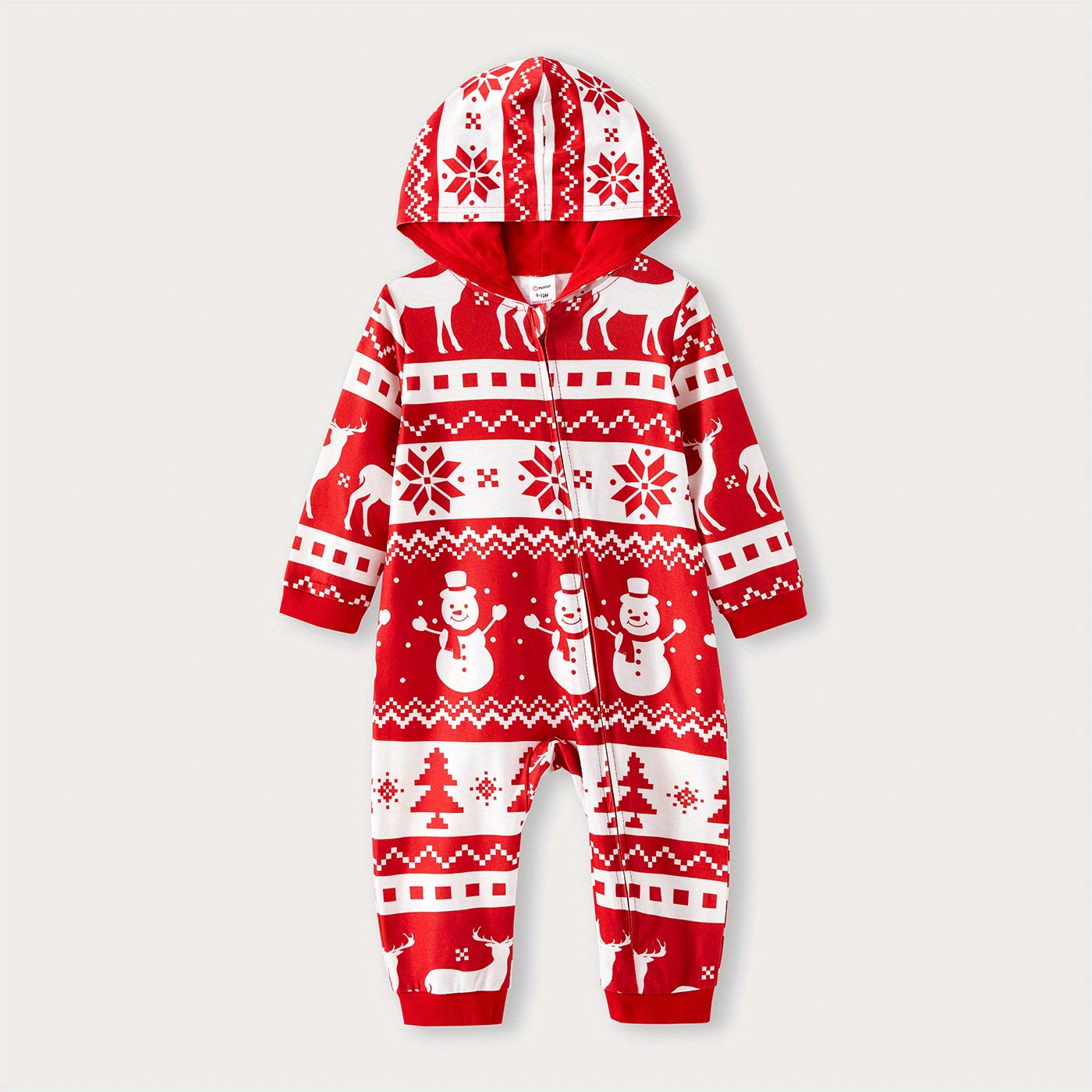 HAPIMO Savings Family Christmas Pajamas Matching Set Xmas New Year Zip Up  One Piece PJs Hooded Women Men Kid Baby Sleepwear Red L 