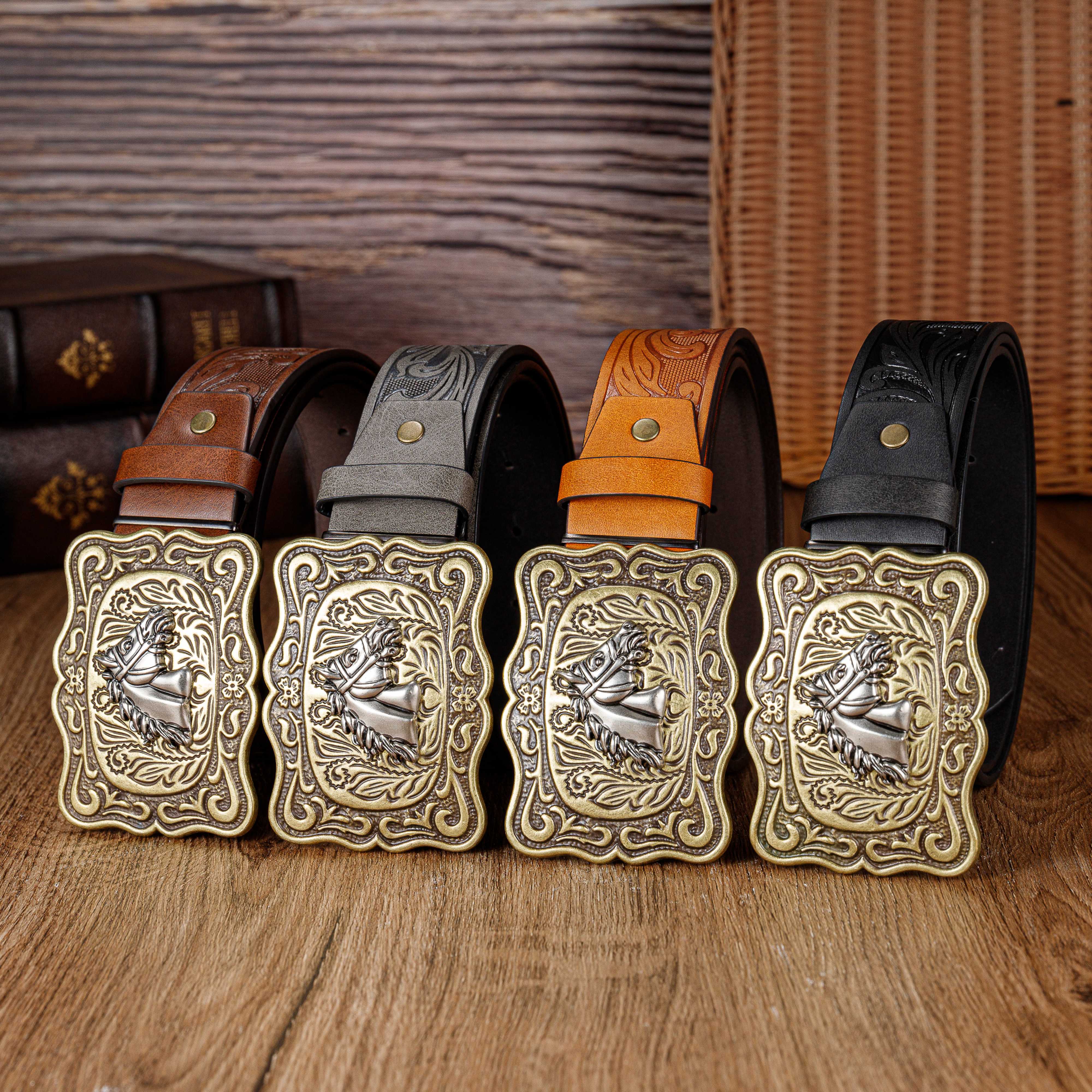 Cow Head Men's Leather Belt Retro Embossed Cool Belt Western Cowboy Big  Board Buckle Punk Style Leather Belt - Temu