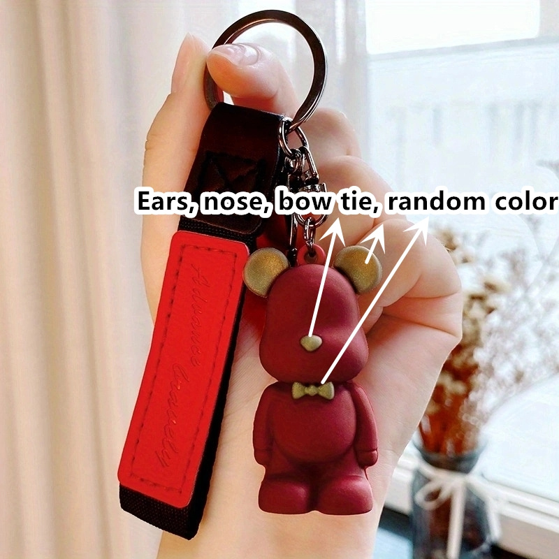 Fashion Bow Tie Bear Keychains Boy/Girlfriend Leather Lanyard Animal Key  Chain Cute Bag Charms Keyring Couples Pendant Jewelry