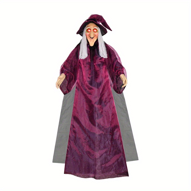 life size hanging talking witch anime halloween witch with sound activated and red eyes for outdoor indoor decor spooky and scary flying witch halloween decoration details 0