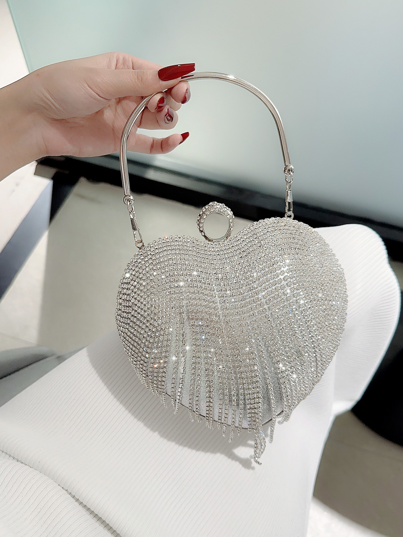Women's Luxurious Heart Tassel Evening Clutch Rhinestone Wedding Party Purse Tote Women's Rhinestone Clutch Evening Bag For 1920s Party Prom Wedding Bridesmaids, Party, Christmas, Halloween Ball, Birthday Gift, Attendance, Workplace, Etc