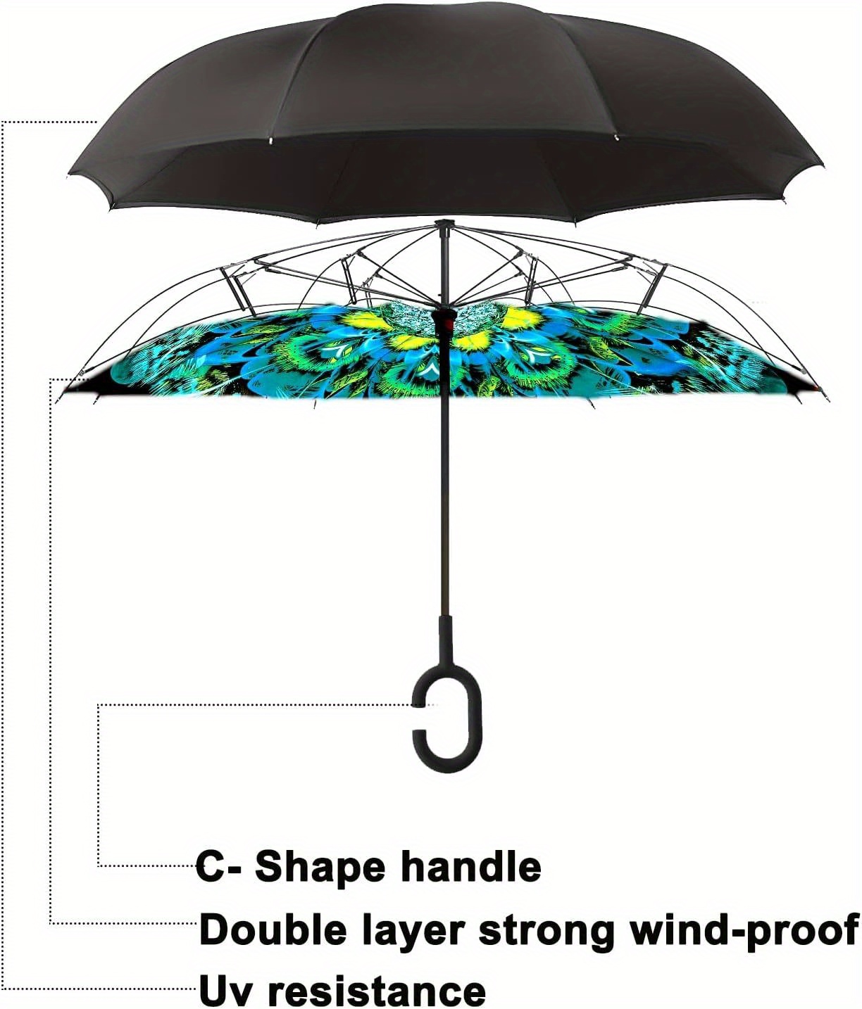  Paraguas plegable fácil de llevar, doble capa invertida con  mango en forma de C, paraguas plegable inverso, paraguas de viaje antiUV,  resistente al viento, con bolsa de transporte (color: D) paraguas