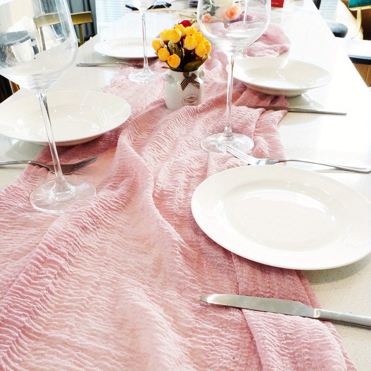 Chemin de table polyester rose blush