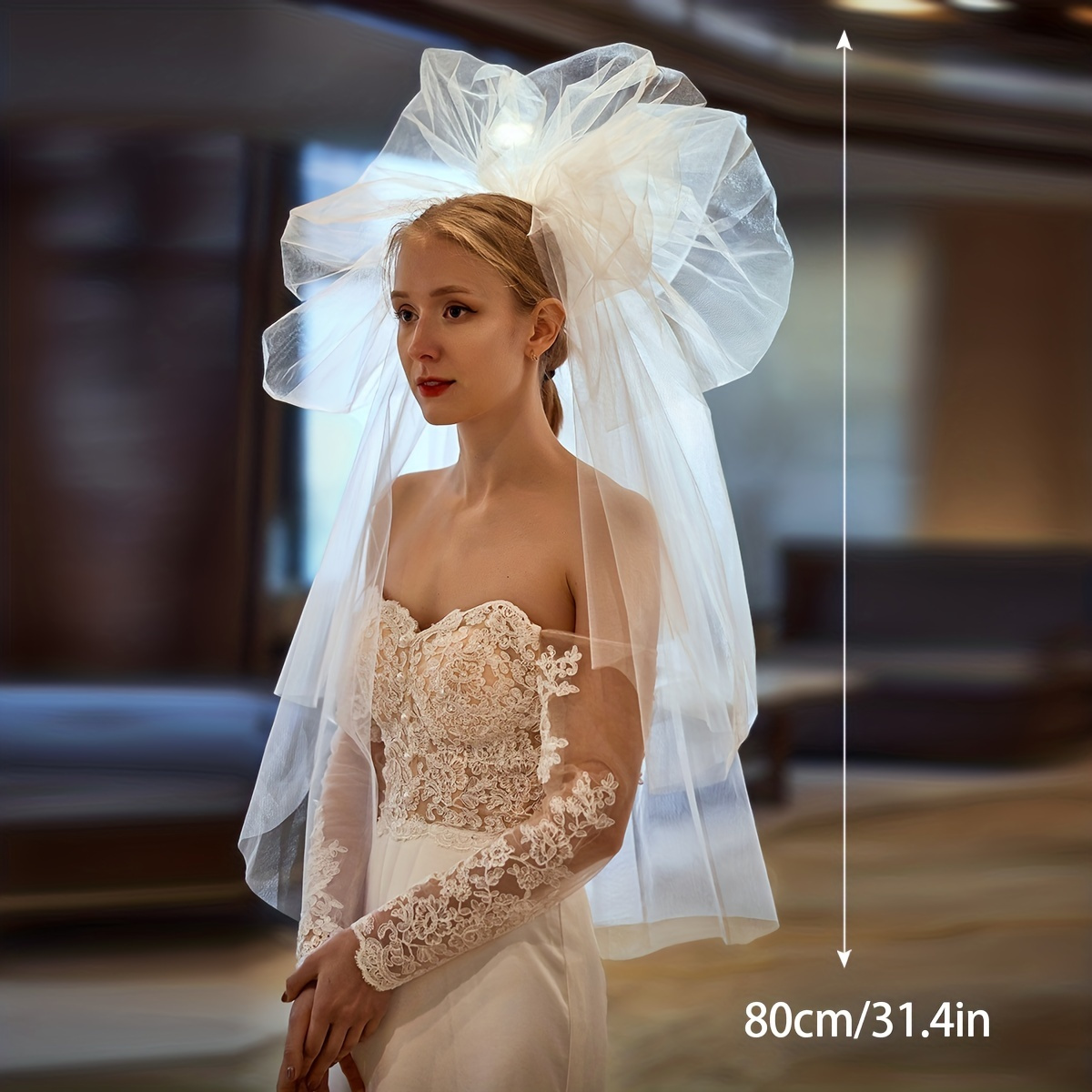 Personality Loose Lace Headdress Elegant Bridal Back Head Veil With Hair  Comb Simple Wedding Accessories