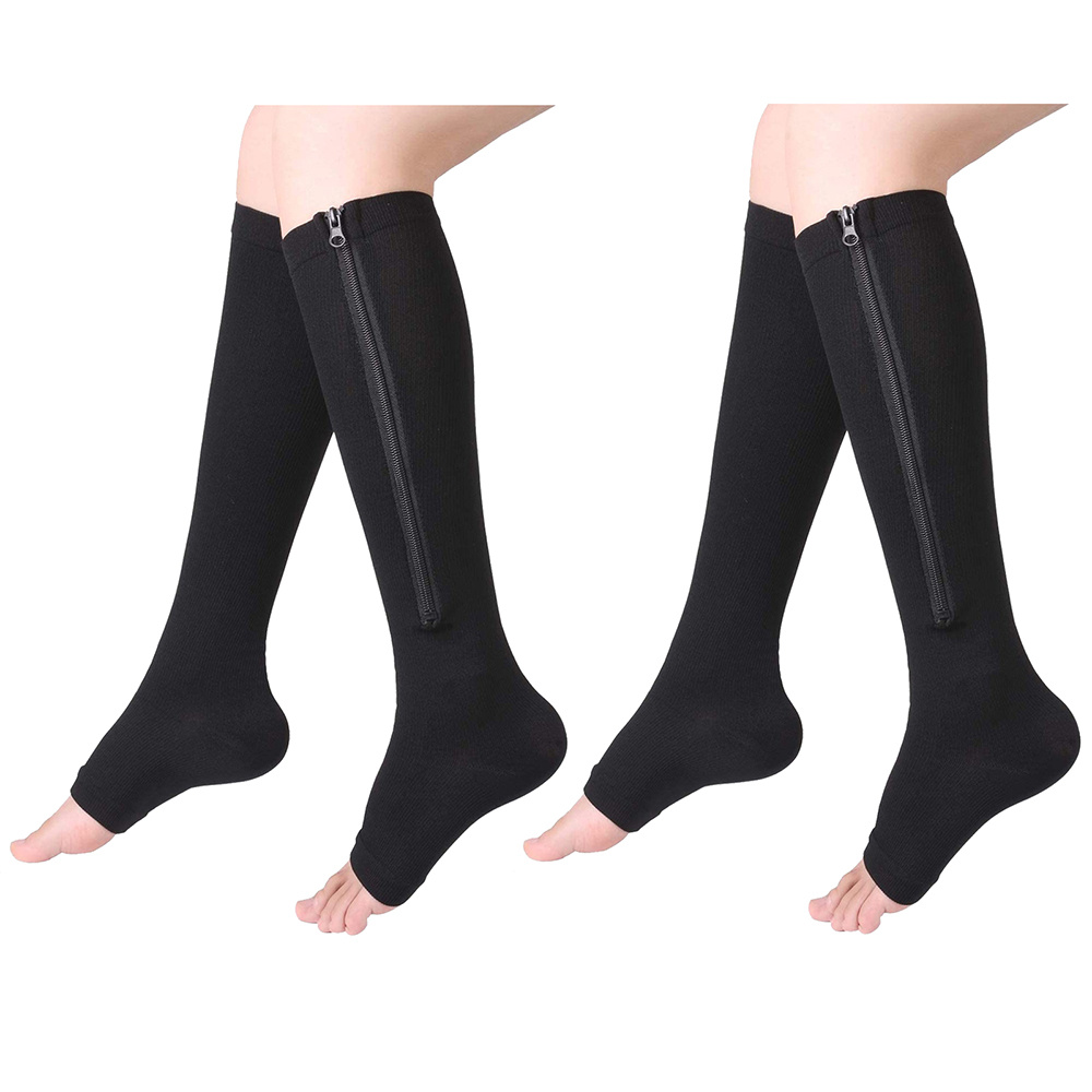 2 Pair Nude Open-Toed Leg Stocking with Zipper（20-30mmHg