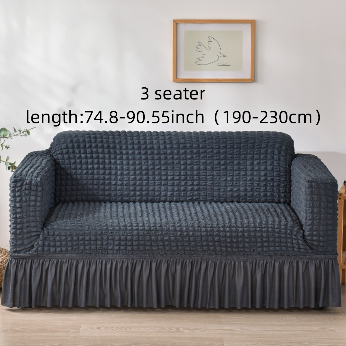 Stylish & Unique Design Stretchable Sofa Cover With Skirt 3 Seater Grey  Color