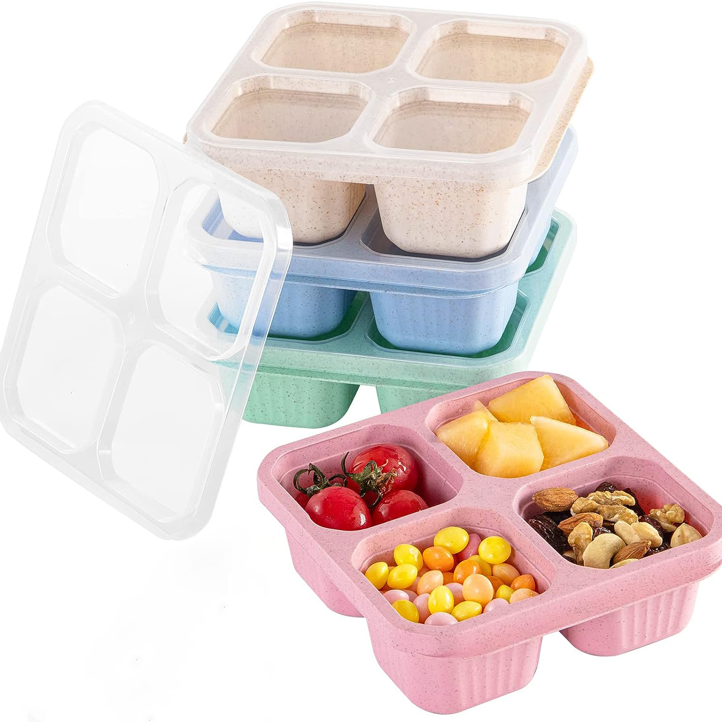 Wheat Straw Snack Container, Lunch Container, Reusable Pre Meal Snack  Containers, Square Divided Bento Box, Leakproof Food Container, Snack Boxes  For Preschool, Work, And Travel - Temu