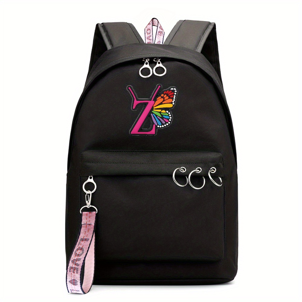 Butterfly Letter Printed Student Backpack Laptop Backpack Temu